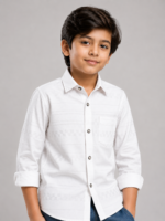 Boys' White Textured Button-Down Shirt