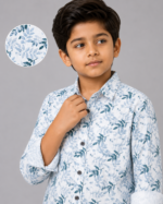 Boys' Coastal Blue Leaf Print Casual Button-Down Shirt - Image 3