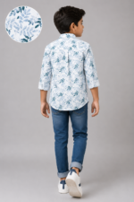 Boys' Coastal Blue Leaf Print Casual Button-Down Shirt - Image 4