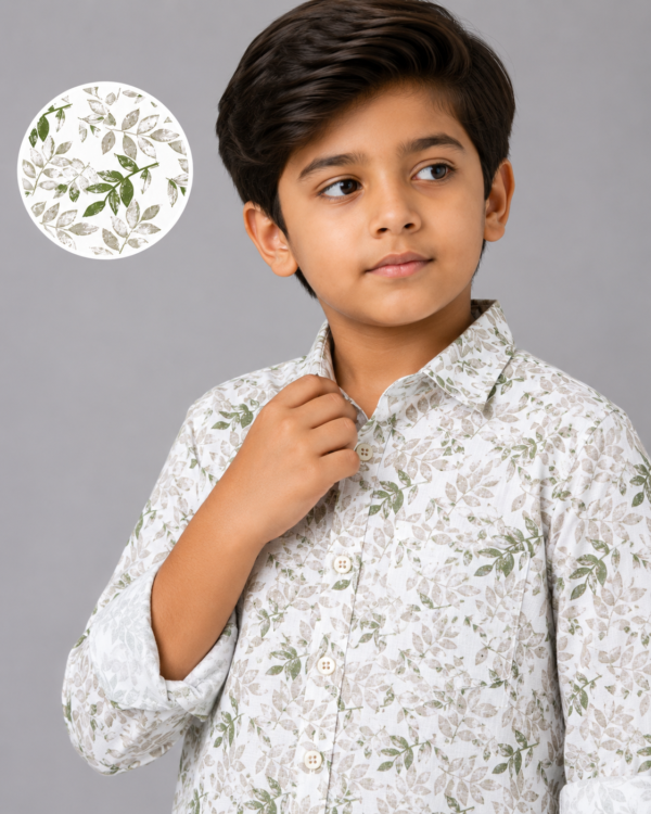 Boys' Nature Trail Leaf Print Casual Button-Down Shirt - Image 4