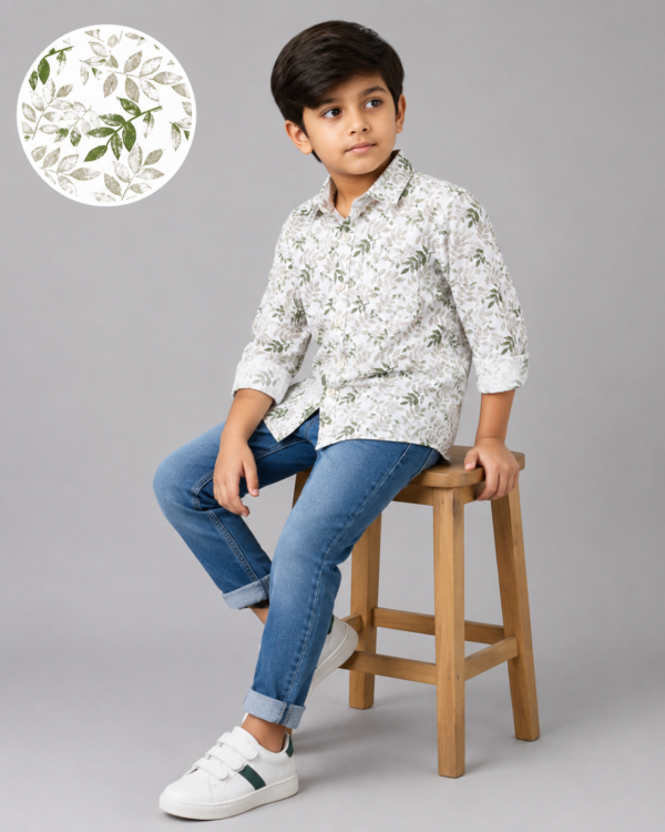 Boys' Nature Trail Leaf Print Casual Button-Down Shirt - Image 2