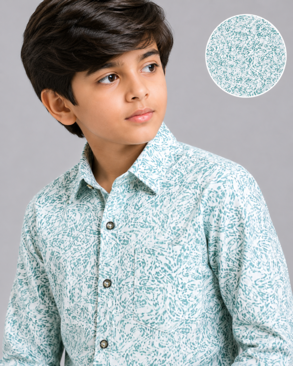 Boy's Trendy Mint Abstract Print Casual Shirt - Image 2