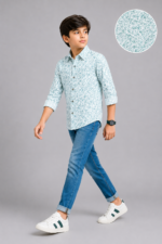 Boy's Trendy Mint Abstract Print Casual Shirt