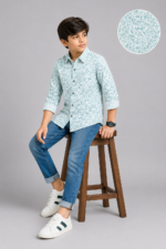 Boy's Trendy Mint Abstract Print Casual Shirt - Image 4