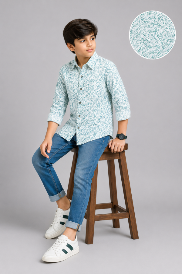 Boy's Trendy Mint Abstract Print Casual Shirt - Image 4