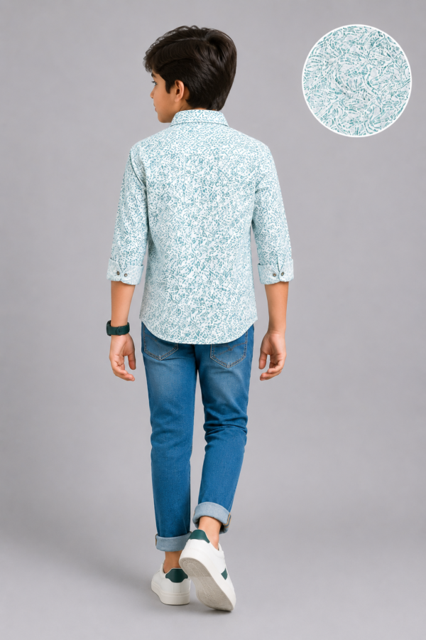 Boy's Trendy Mint Abstract Print Casual Shirt - Image 3