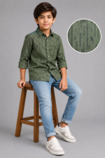 Boys' Olive Green Textured Print Button-Down Shirt - Image 3