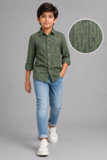 Boys' Olive Green Textured Print Button-Down Shirt - Image 4