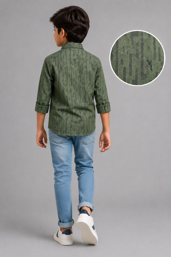 Boys' Olive Green Textured Print Button-Down Shirt - Image 2