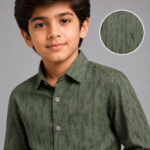 Boys' Olive Green Textured Print Button-Down Shirt