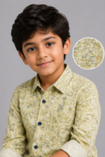 Boys' Sage Green Leaf Print Cotton Casual Shirt