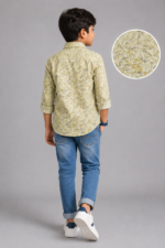 Boys' Sage Green Leaf Print Cotton Casual Shirt - Image 2