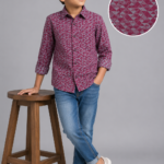 Boys' Burgundy Geometric Print Casual Shirt