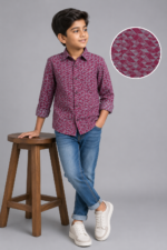 Boys' Burgundy Geometric Print Casual Shirt