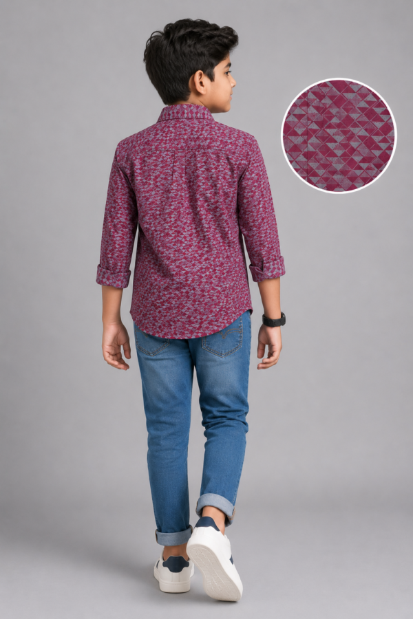 Boys' Burgundy Geometric Print Casual Shirt - Image 3