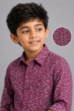 Boys' Burgundy Geometric Print Casual Shirt - Image 2
