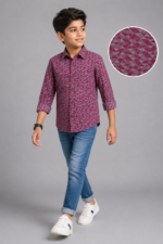 Boys' Burgundy Geometric Print Casual Shirt - Image 4