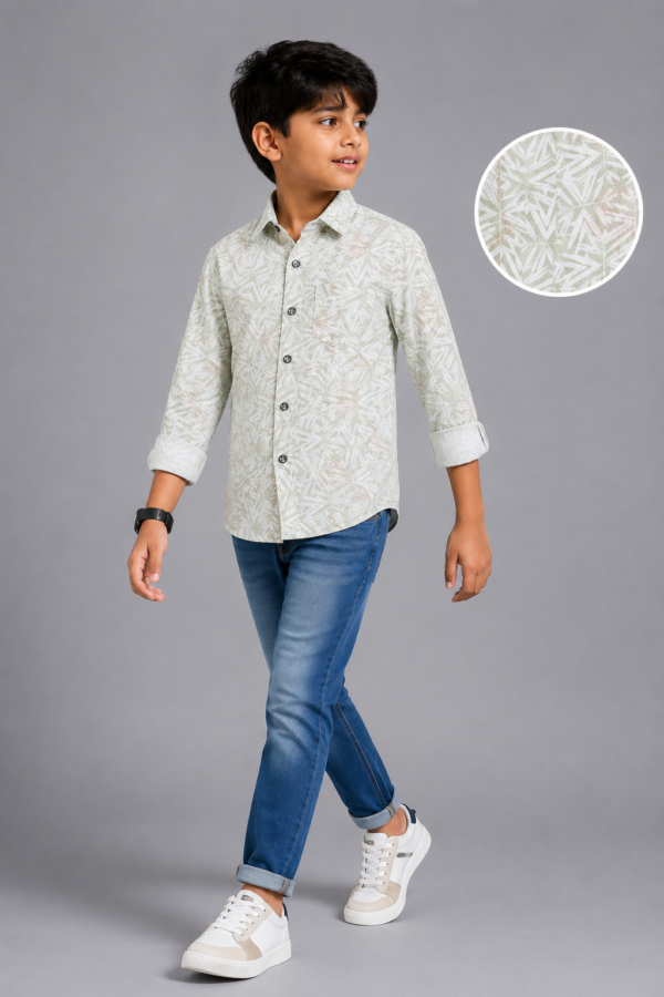 Boys' Sage Geo Leaf Print Button-Down Shirt - Image 4