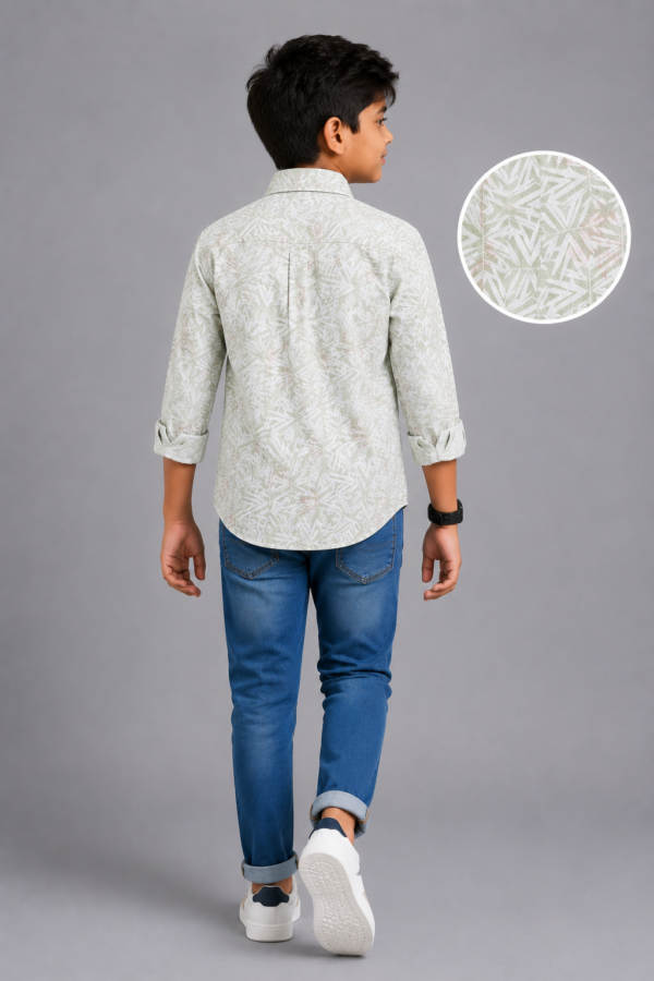 Boys' Sage Geo Leaf Print Button-Down Shirt - Image 2