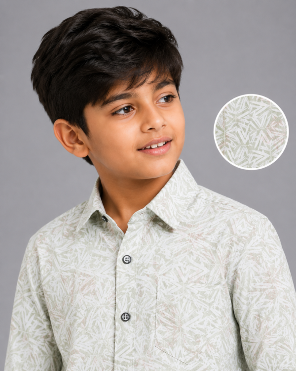 Boys' Sage Geo Leaf Print Button-Down Shirt - Image 3