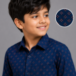 Boys' Navy Blue Dotted Casual Button-Up Shirt