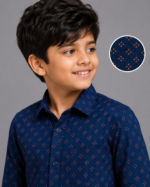 Boys' Navy Blue Dotted Casual Button-Up Shirt