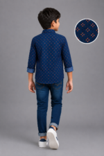 Boys' Navy Blue Dotted Casual Button-Up Shirt - Image 4