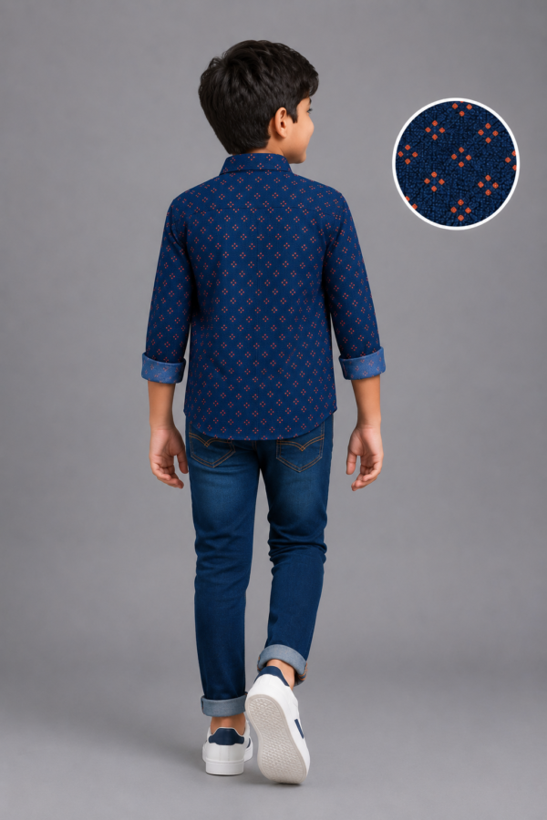 Boys' Navy Blue Dotted Casual Button-Up Shirt - Image 4