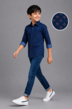 Boys' Navy Blue Dotted Casual Button-Up Shirt - Image 2