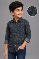 Boys' Dark Navy Abstract Print Casual Shirt | Full Sleeve Kids' Button-Down - Image 3