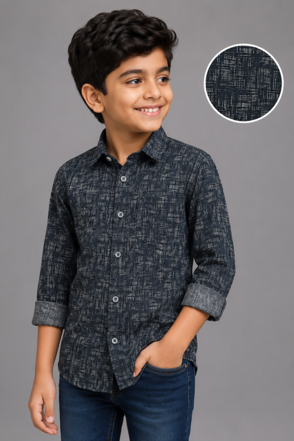 Boys' Dark Navy Abstract Print Casual Shirt | Full Sleeve Kids' Button-Down - Image 3
