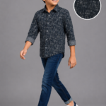 Boys' Dark Navy Abstract Print Casual Shirt | Full Sleeve Kids' Button-Down