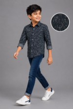 Boys' Dark Navy Abstract Print Casual Shirt | Full Sleeve Kids' Button-Down