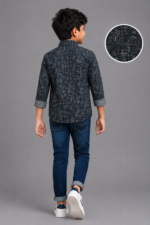 Boys' Dark Navy Abstract Print Casual Shirt | Full Sleeve Kids' Button-Down - Image 4