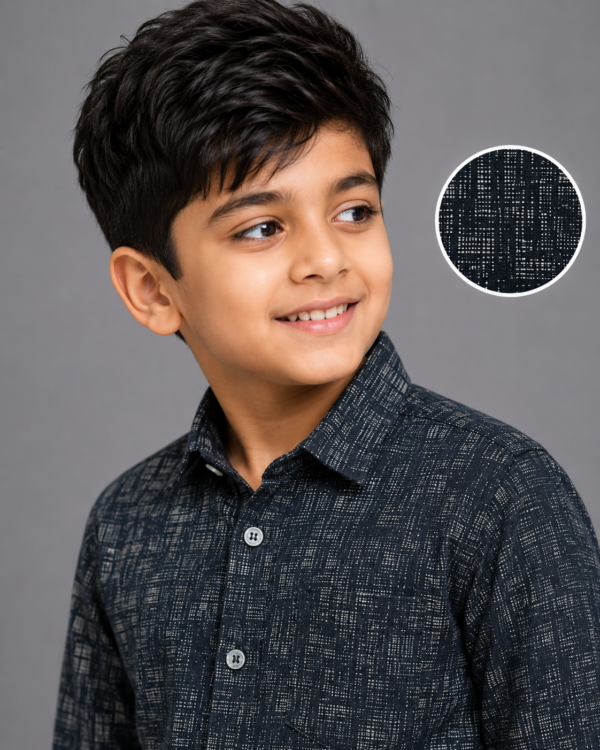 Boys' Dark Navy Abstract Print Casual Shirt | Full Sleeve Kids' Button-Down - Image 2