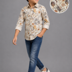 Boys' Modern Geometric Print Long Sleeve Casual Shirt