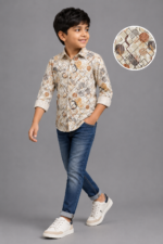 Boys' Modern Geometric Print Long Sleeve Casual Shirt