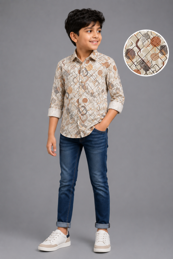 Boys' Modern Geometric Print Long Sleeve Casual Shirt - Image 3