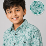 Boys' Playful Green Abstract Print Long Sleeve Casual Shirt