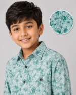 Boys' Playful Green Abstract Print Long Sleeve Casual Shirt