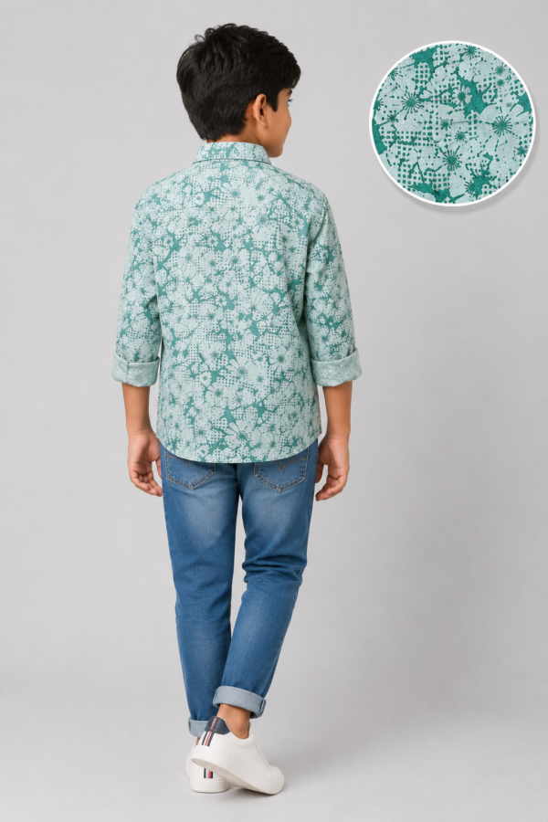 Boys' Playful Green Abstract Print Long Sleeve Casual Shirt - Image 3