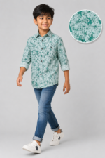 Boys' Playful Green Abstract Print Long Sleeve Casual Shirt - Image 4
