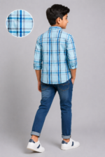 Boys' Sky Blue Plaid Casual Shirt - Comfort Fit - Image 2