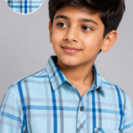 Boys' Sky Blue Plaid Casual Shirt - Comfort Fit