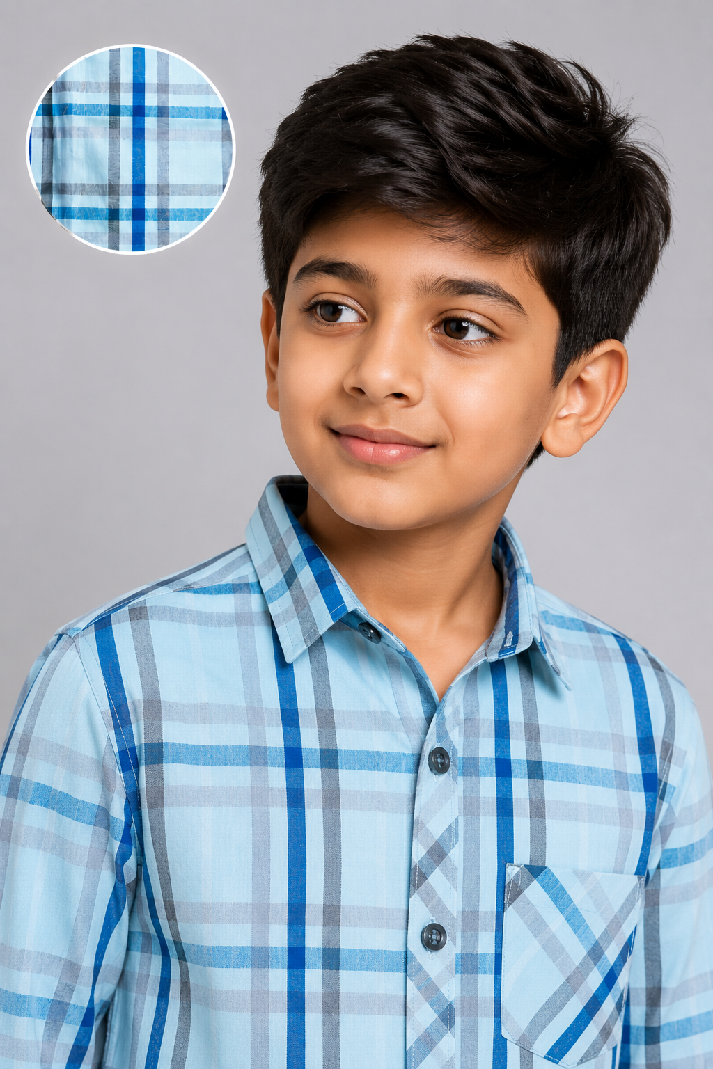 2026/06/1001434493.png Boys' Sky Blue Plaid Casual Shirt - Comfort Fit - Image 1