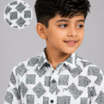 Boys' Abstract Swirl Square Print White Shirt