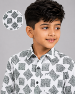 Boys' Abstract Swirl Square Print White Shirt