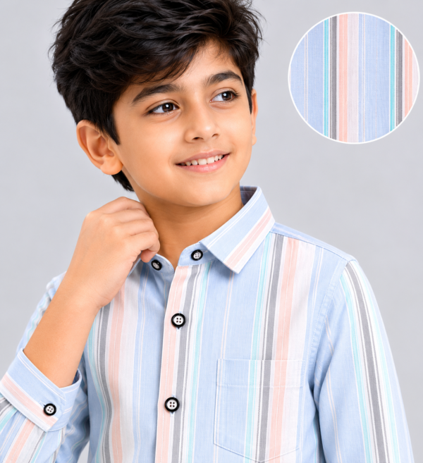 Boy's Multi-Color Pastel Striped Full Sleeve Casual Shirt - Image 2