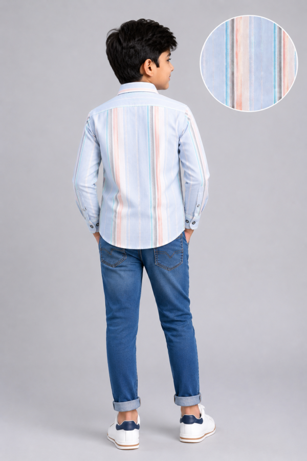 Boy's Multi-Color Pastel Striped Full Sleeve Casual Shirt - Image 4