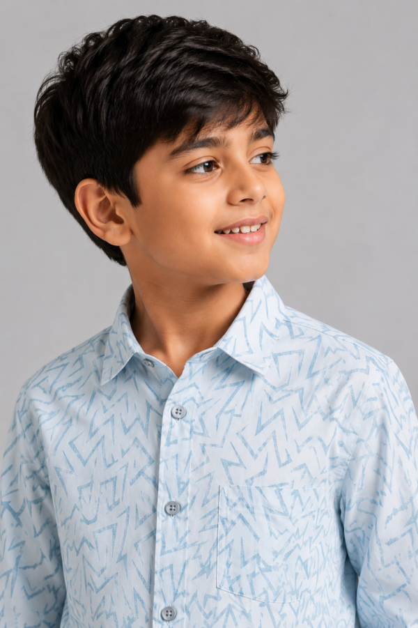 Boy's Sky Blue Dynamic Print Long Sleeve Shirt - Casual Button-Up - Image 3